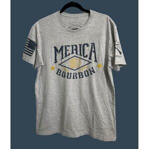 Grunt Style Merica Bourbon Graphic T-Shirt Gray Short Sleeve Crew Neck Mens L